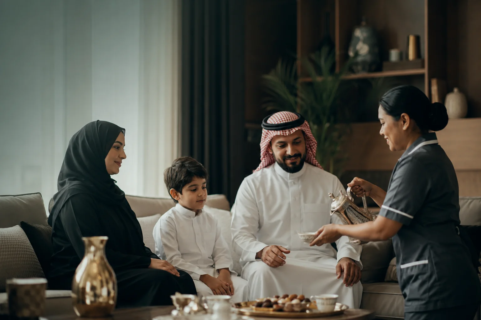ضيافة عائلية سعودية دافئة بالقهوة العربية